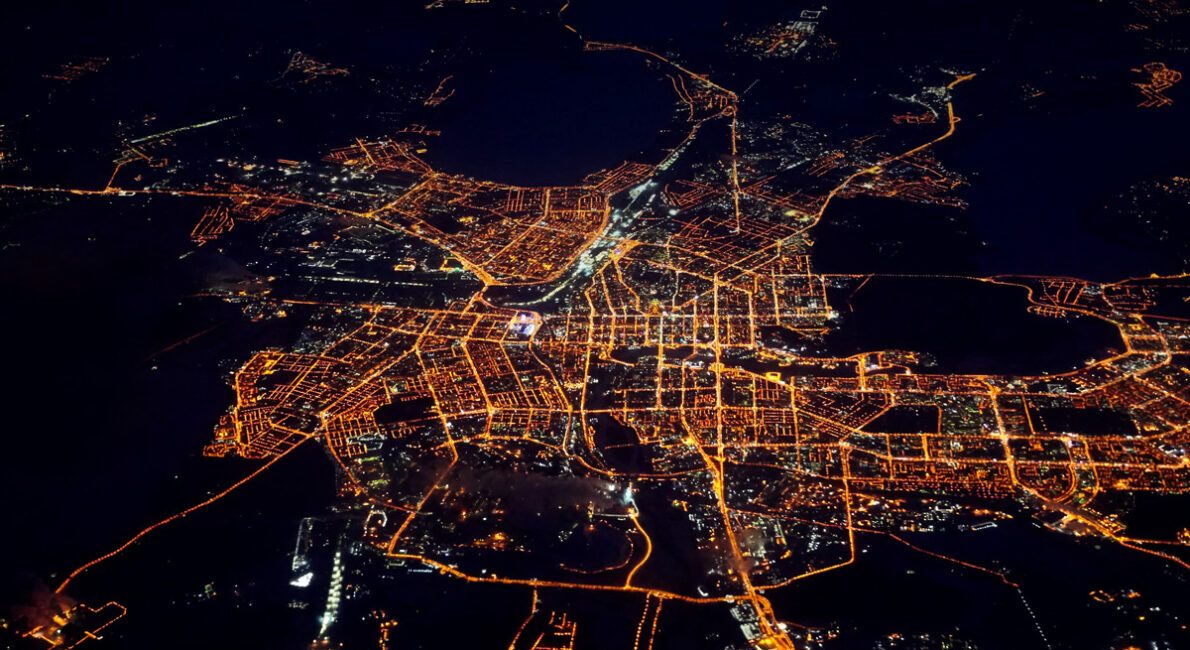 City lights seen from above at night